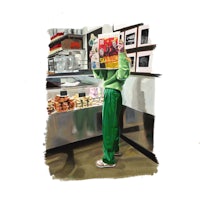 a painting of a woman holding a newspaper