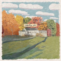 a painting of a house in a field